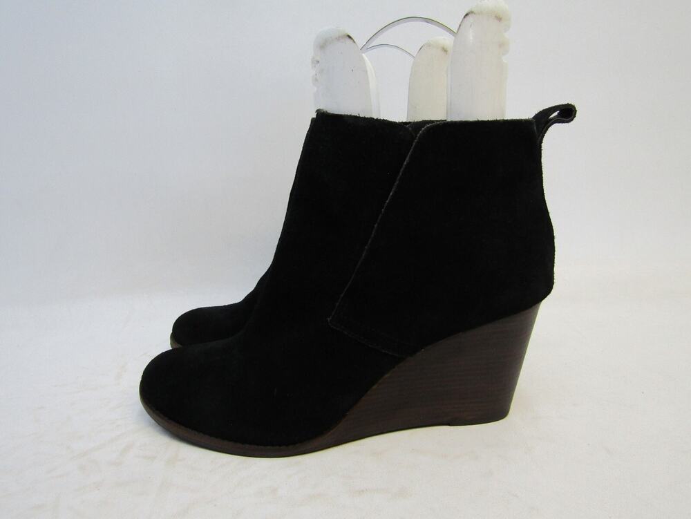 Lucky Brand Womens Size 11 M Black Suede Wedge Ankle Fashion Boots Bootie
